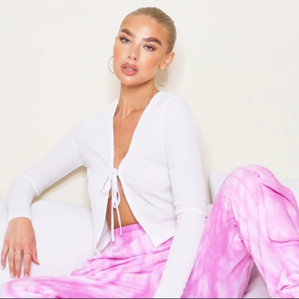 PrettyLittleThing White Rib Tie Front Crop Top ✨6